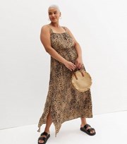 New Look Curves Brown Leopard Print Tie Back Maxi Beach Dress